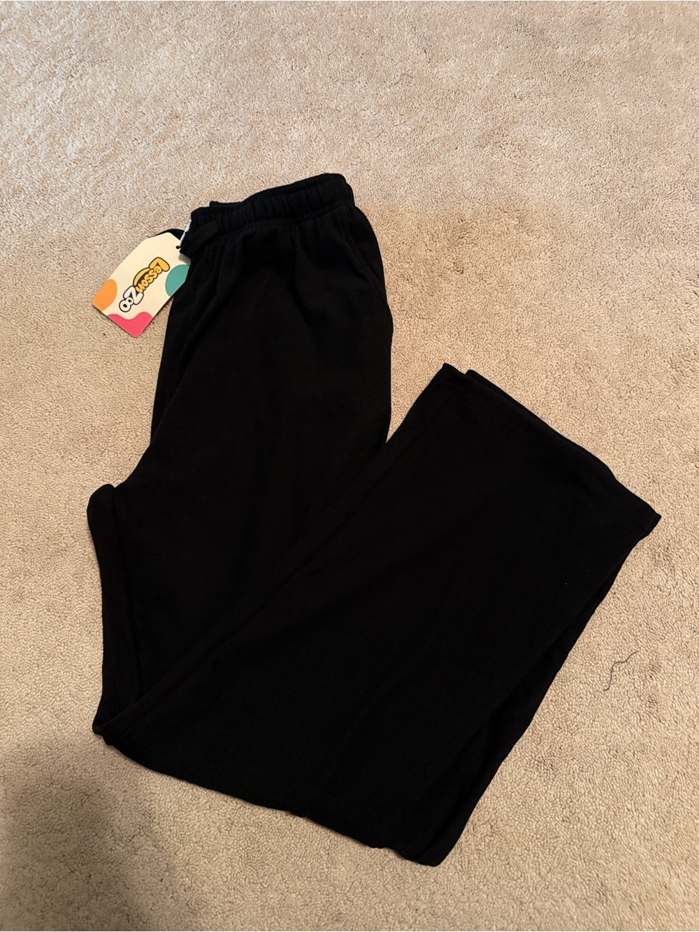 NWT XL Lesson Zoo (Amazon Girls) Black Wide Leg Lounge Pants, Front Tie w/ Pkts.